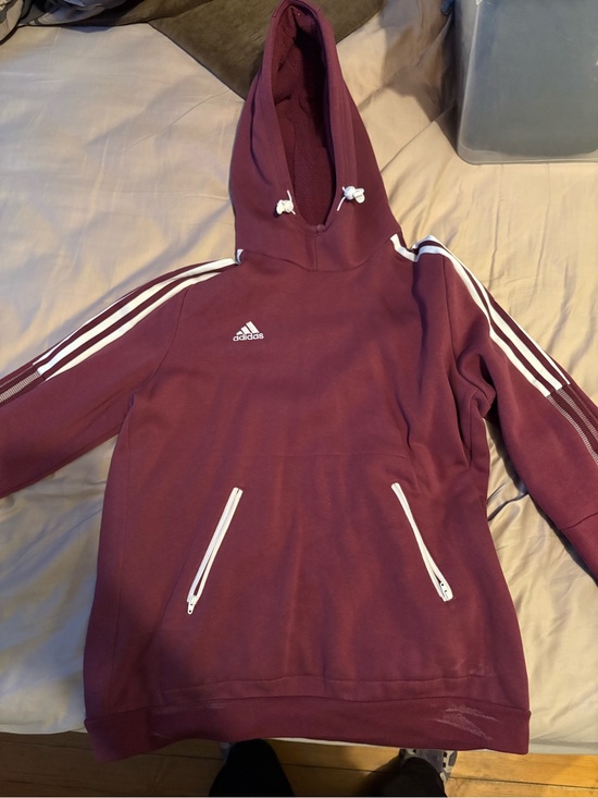 adidas Tops - adidas burgundy fleece hoodie with white accents